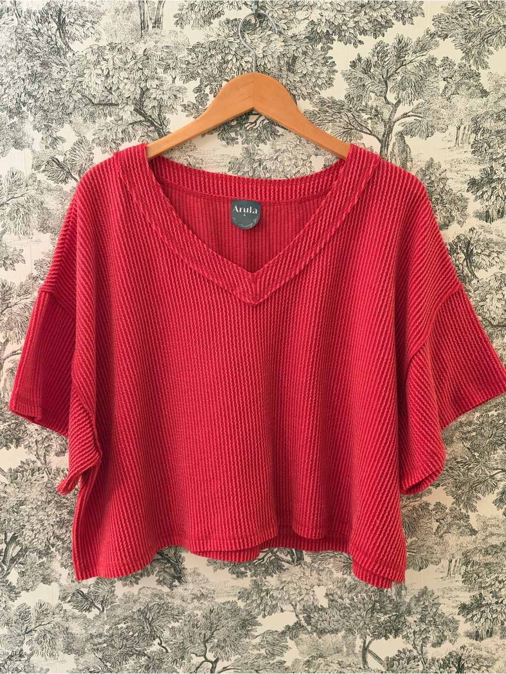 Arula Red Crop Top V Neck Tee T Shirt Size A 1X Ribbed